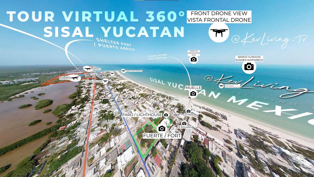 Tour Virtual 360° Sisal Beach Yucatan Mexico